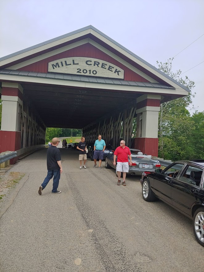 Covered bridge stop on fall tour
