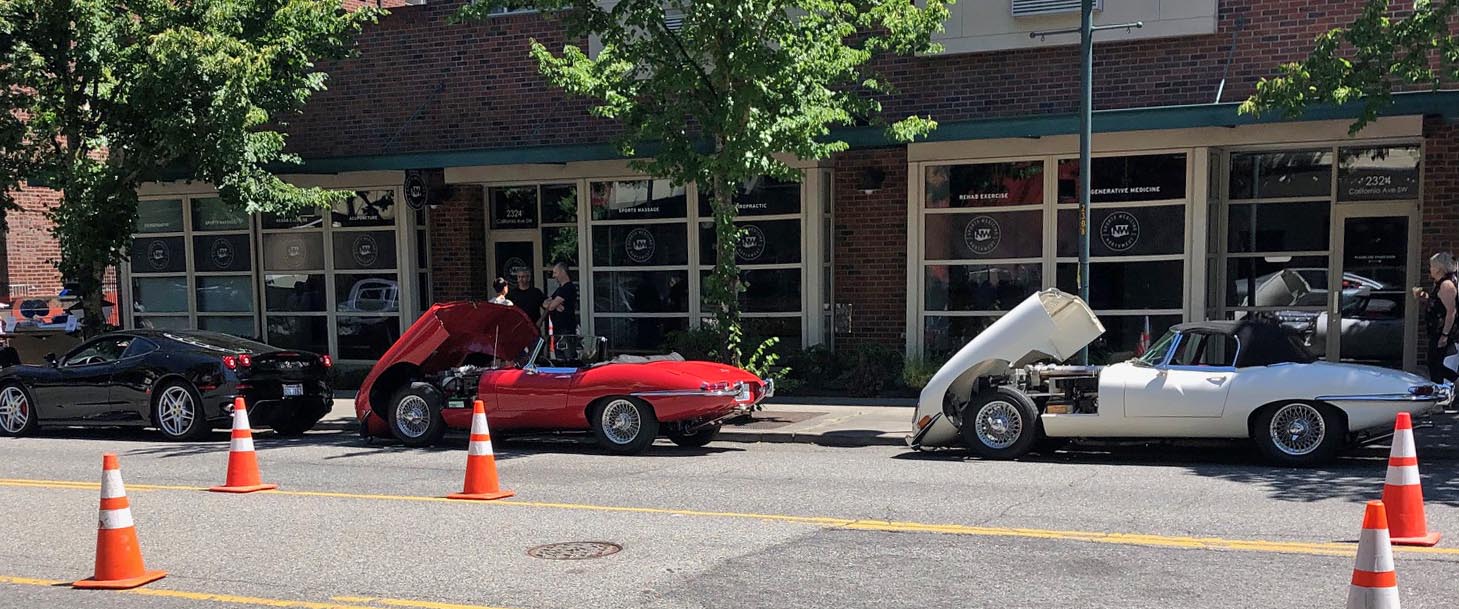 They actually closed a lane of California Ave for the event. Red E-Type is Marwan's and white E-Type belongs to John Carallo (not a club member, yet).