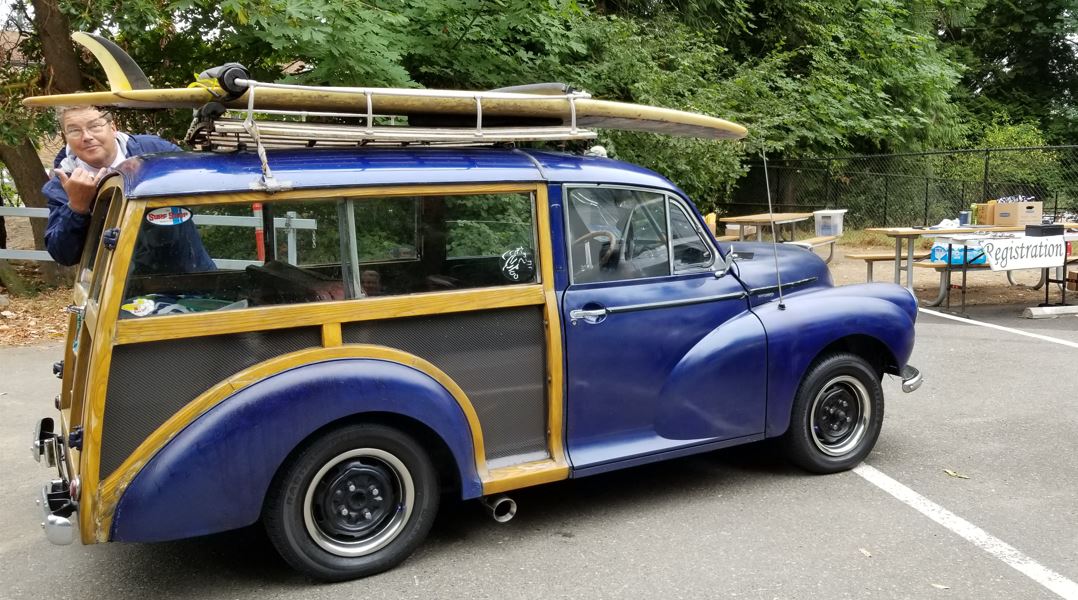 Morris Minor, with surfboard and playing Beach Boys music was a fun addition at the WWABFM