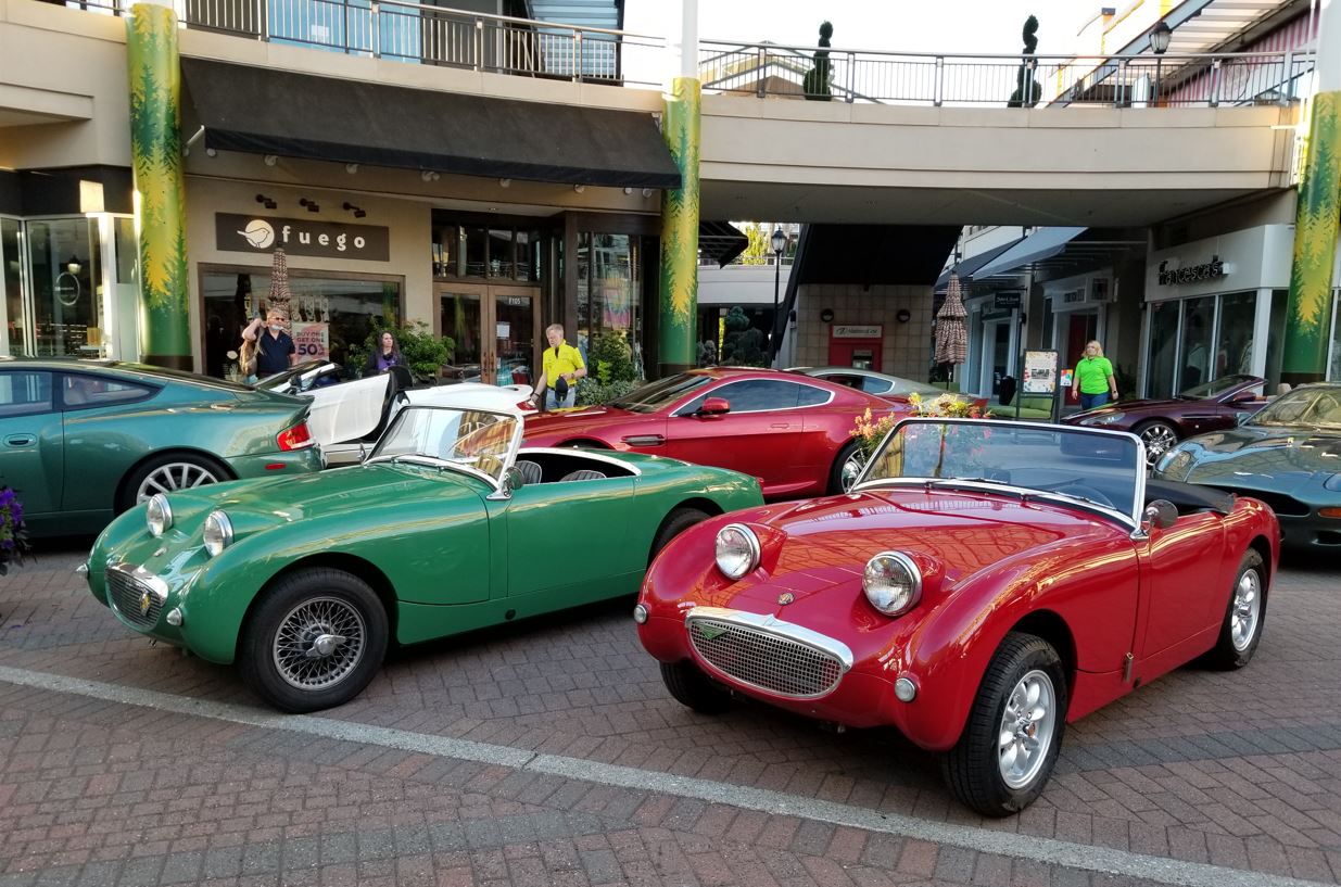 There were a variety of cars!   Bug Eye Sprites in Front and Aston Martins in the background.