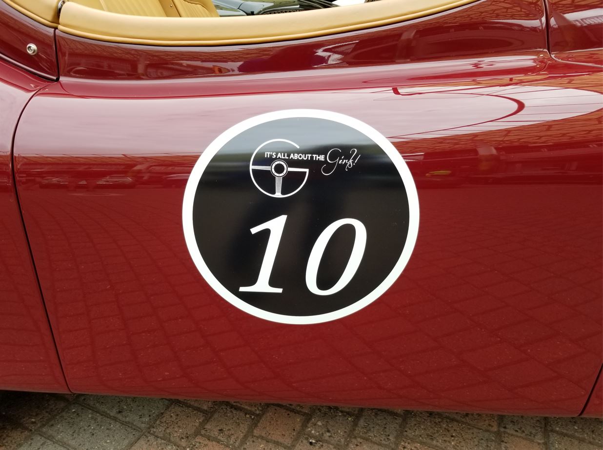 A close up of decal on XK140 belonging to Greg Whitten.