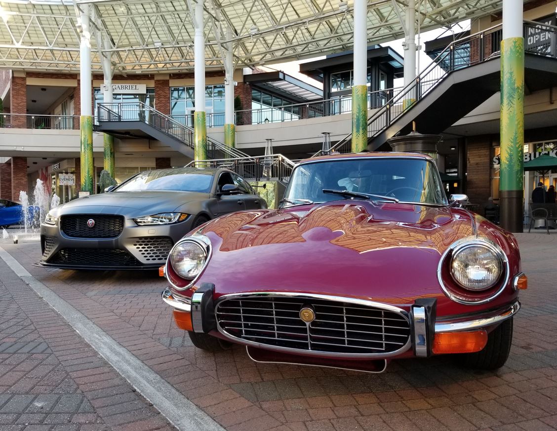 The center circle, by the fountains, was filled with the cars the staff liked the best.   In case you can't tell which is which, one on the left is new Project 8 belonging to Tony Grayson and the one on right is 1973 E Type 2+2 belonging to Brian Case.