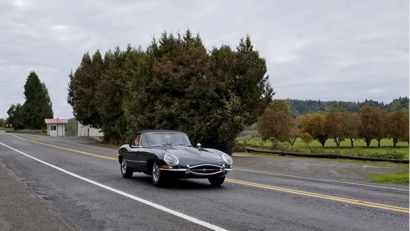 Then Craig Schrontz in his 1966 E-Type.  This photo was cleaned up by Kurt Jacobson.  He removed the overhead wires.  I didn't know he was that talented!  Go back to previous pictures and look at the poles & wires he removed!