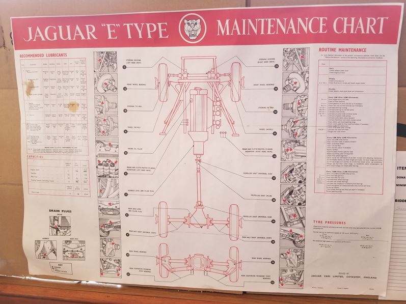 Practical items like this E-Type Maintenance Chart were among the auction items.