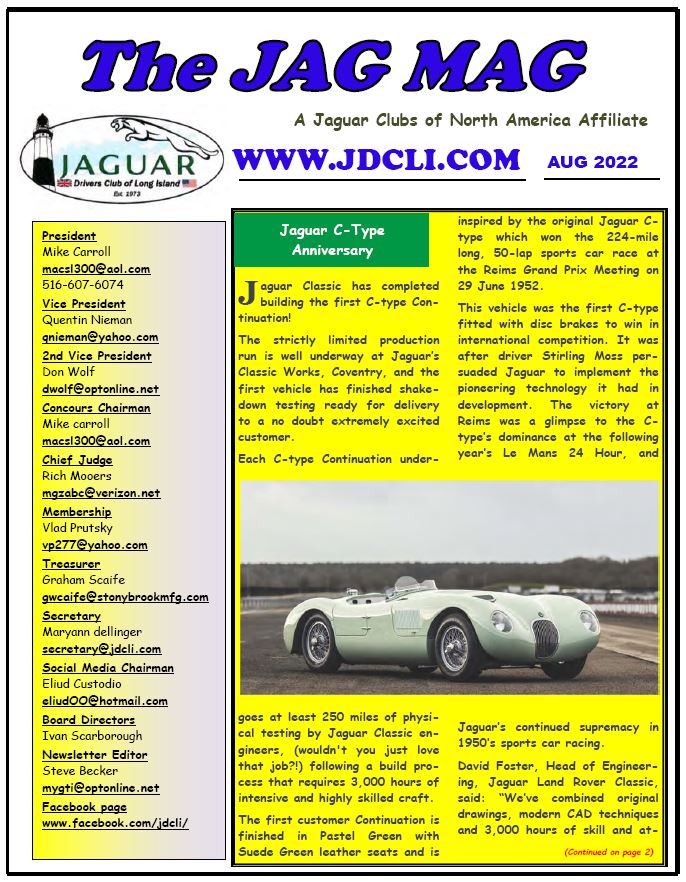 Official Newsletter for the Jaguar Drivers Club of Long Island