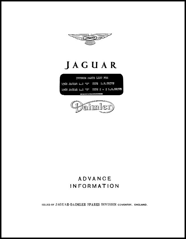 Jaguar Interim Parts list for the 1968 E-Type (IPL)